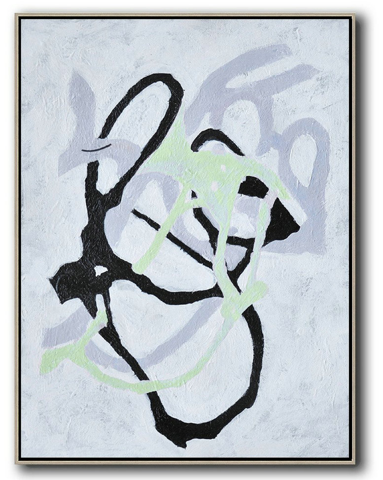 Extra Large Canvas Art,Hand-Painted Black And White Minimal Painting On Canvas,Hand Paint Abstract Painting